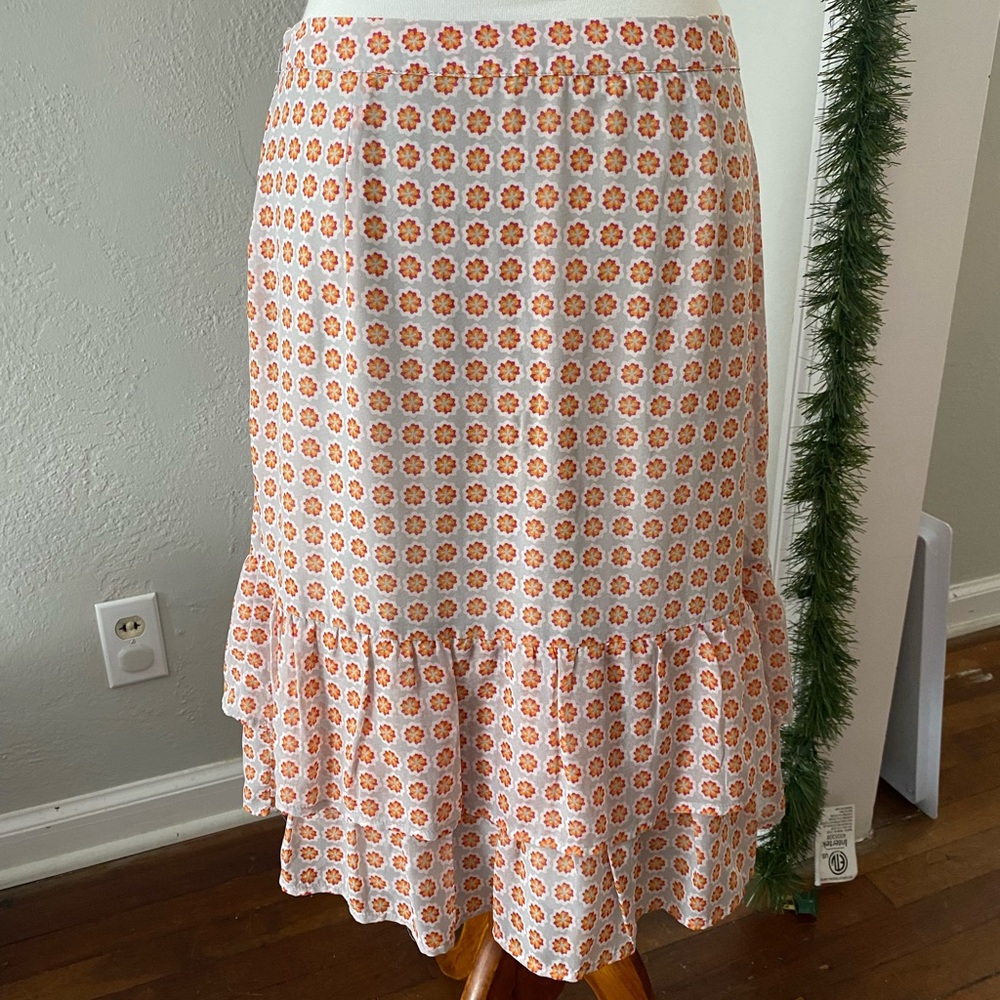 Downeast Multicolor Floral Lined Ruffle Knee Length Cottage Casual Beach Skirt M - Picture 9 of 11